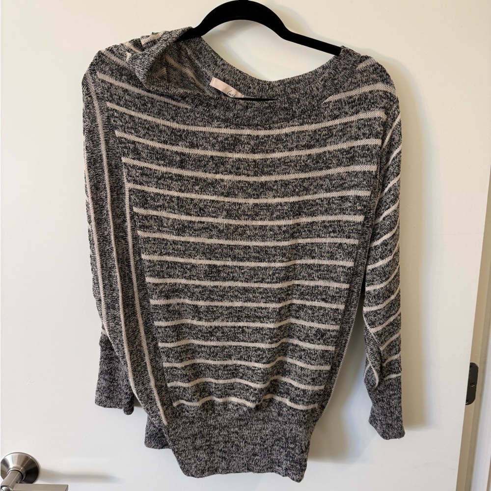 Lush Gray and White Striped Crewneck Sweater